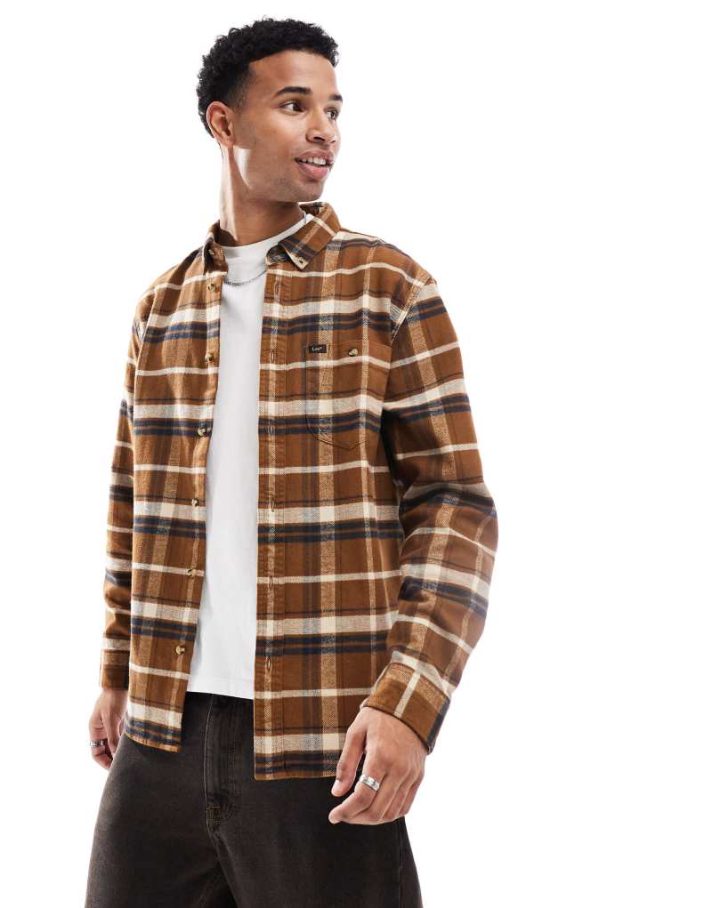 Lee riveted check flannel shirt relaxed fit in tan Lee