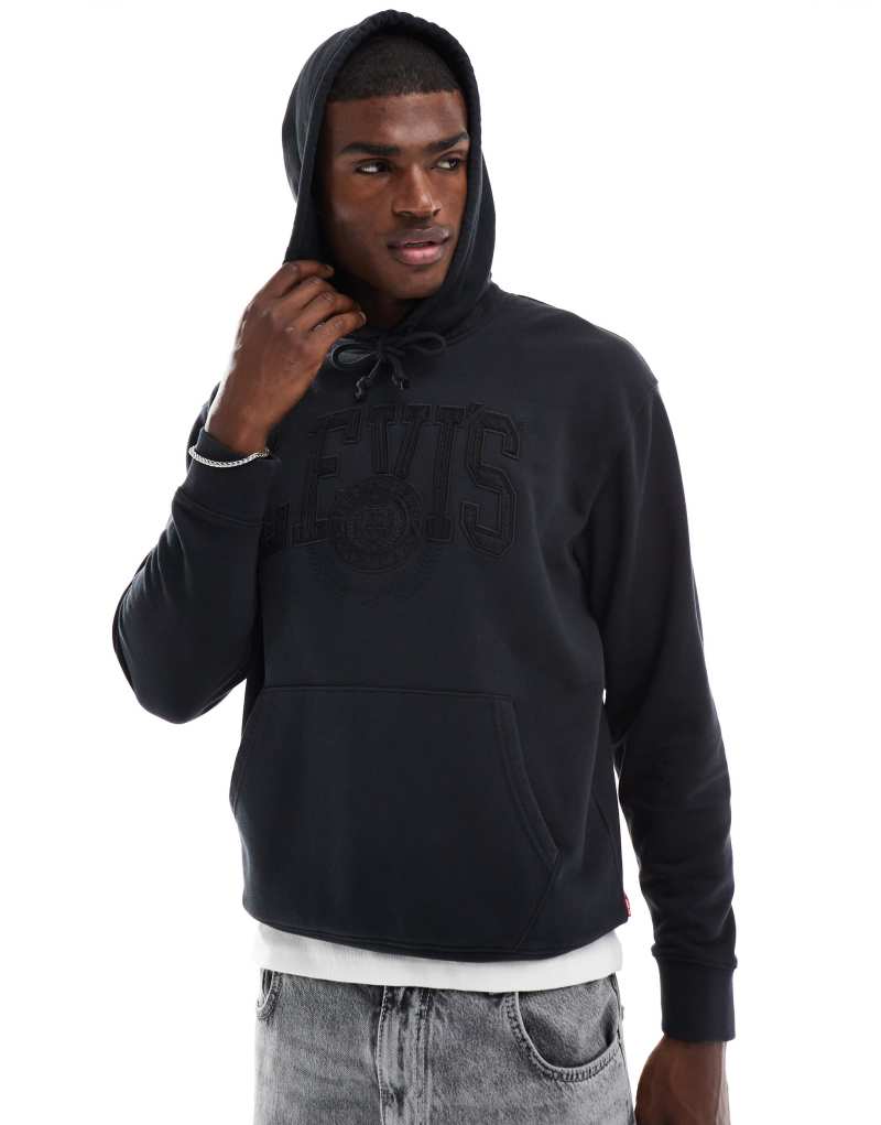 Levi's varsity applique tonal logo relaxed fit hoodie in black Levi's®