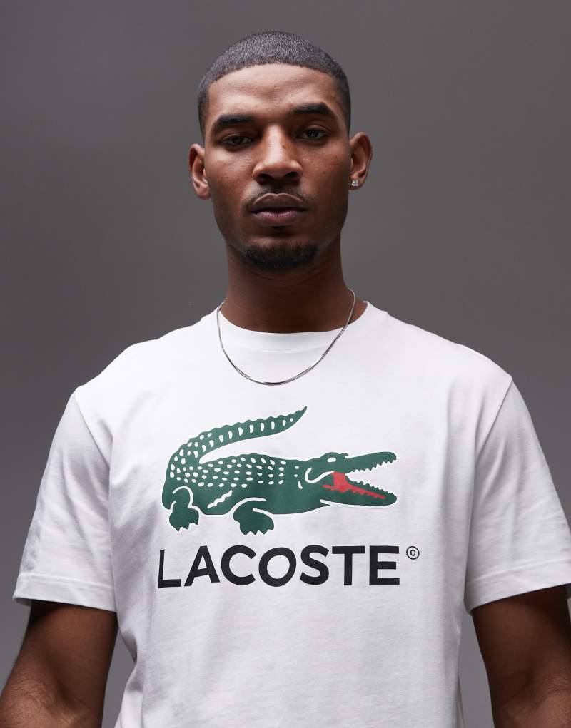 Lacoste t-shirt in white with big classic croc logo print Lacoste