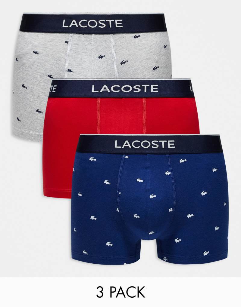 Lacoste pack of 3 logo trunks in gray Lacoste