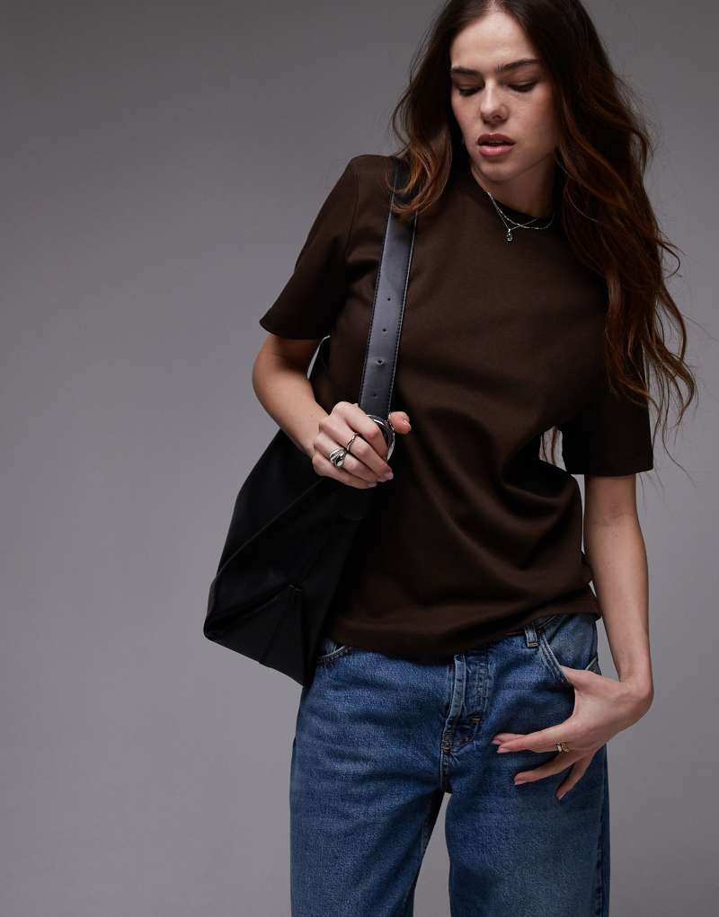 Mango oversized premium T-shirt in brown Mango