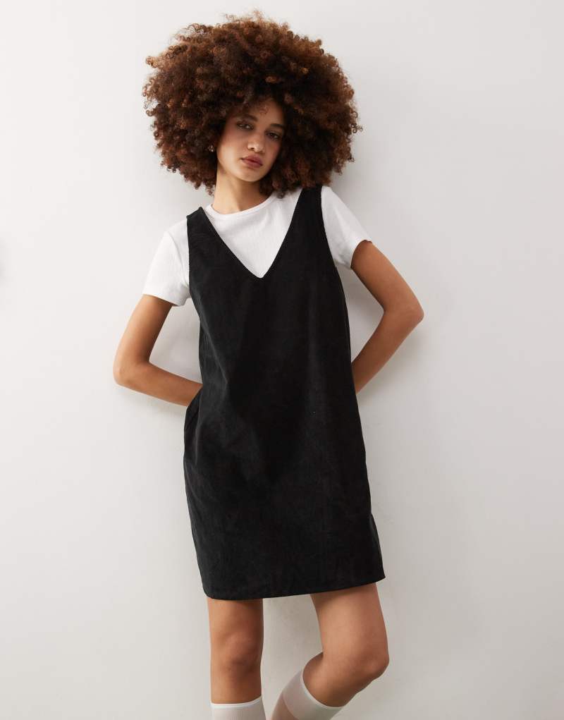 Monki cord mini pinafore dress in black  Monki