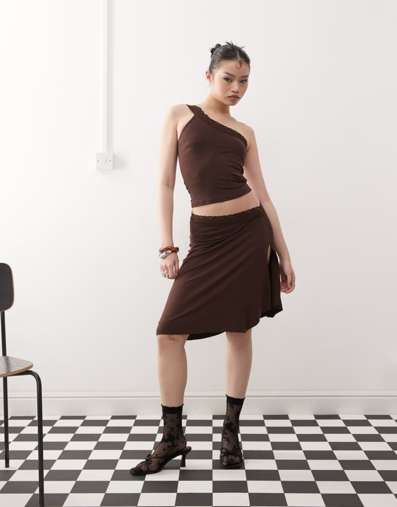 Motel Laudine midi skirt in bitter chocolate - part of a set Motel