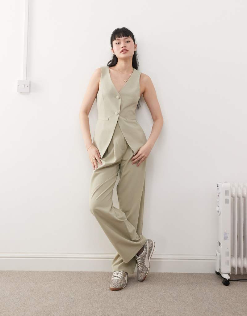 Miss Selfridge tailored wide leg pants in khaki - part of a set Miss Selfridge