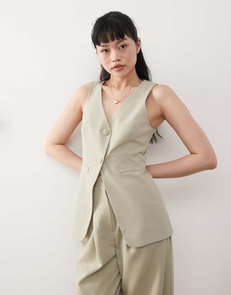 Miss Selfridge tailored longline vest in khaki - part of a set Miss Selfridge