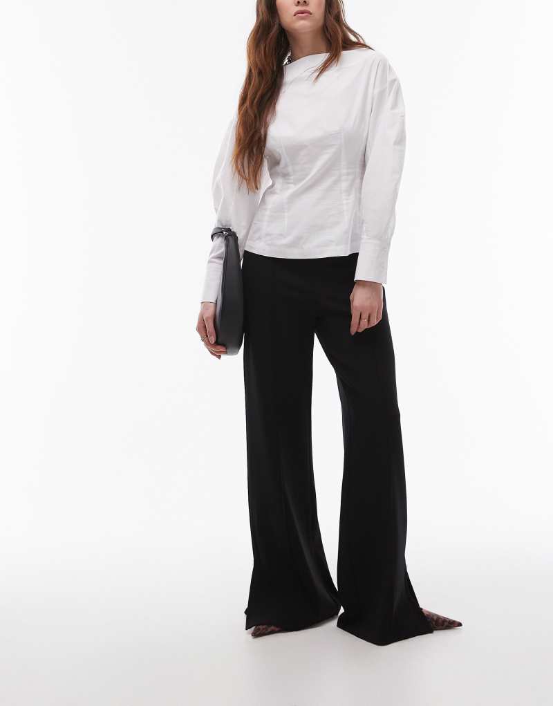 Mango seam front jersey straight leg pants in black Mango