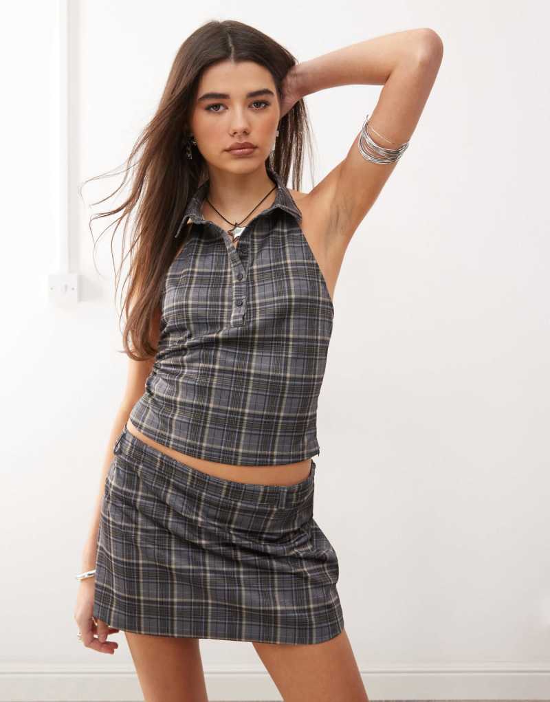 Motel harlo collared check top in gray - part of a set Motel