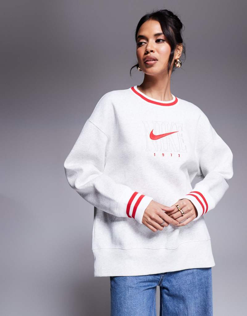 Nike Phoenix Fleece oversized sweatshirt in gray and red Nike