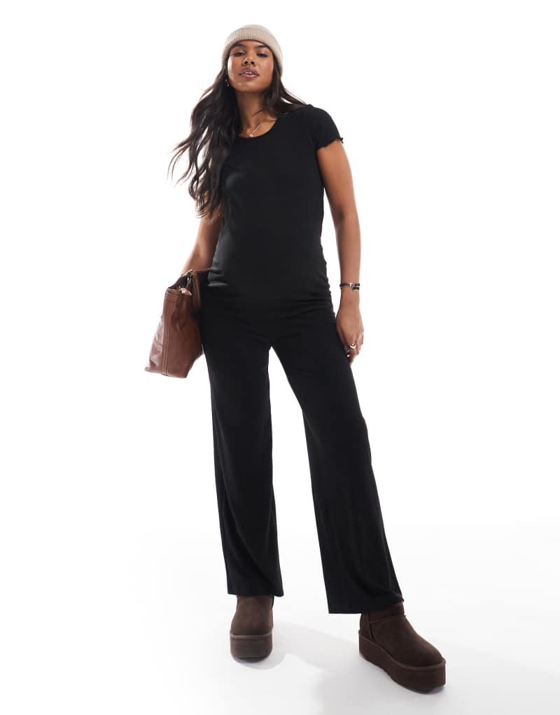 ONLY Maternity wide leg pants in black Only Maternity