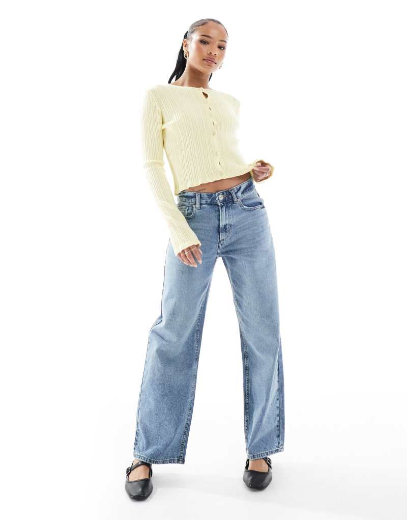 ONLY Petite Ella mid waist straight fit jeans in mid blue Only