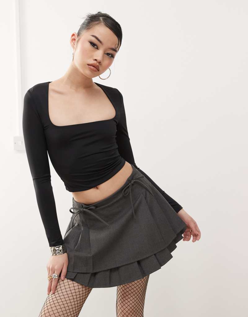 Princess Polly slinky square neck long sleeve crop top in black Princess Polly