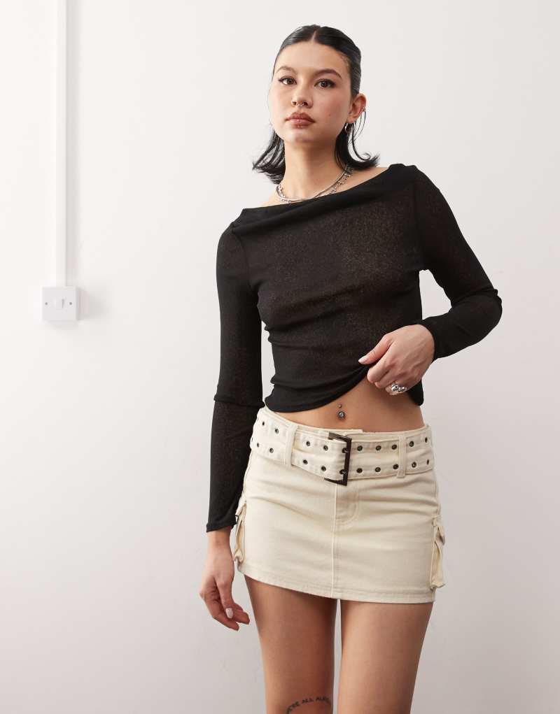 Princess Polly eyelet belt cargo mini skirt in beige Princess Polly