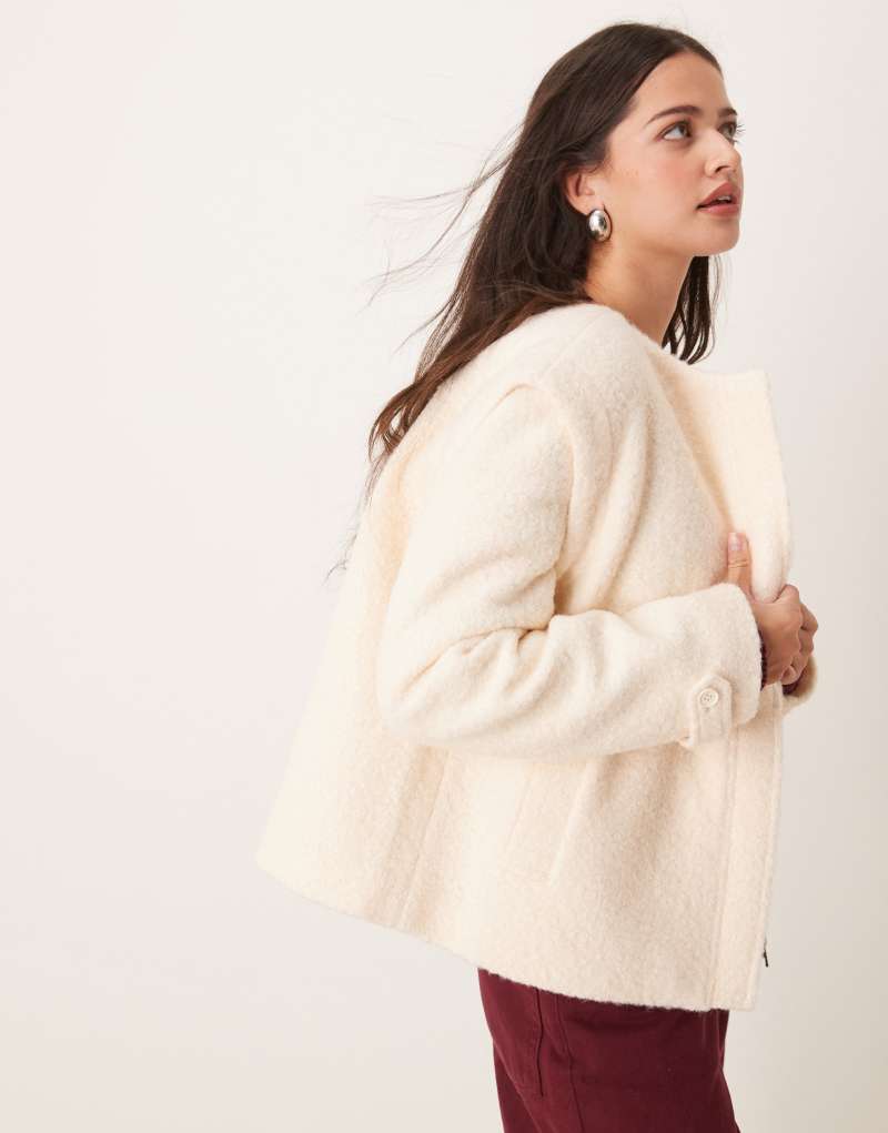 Pretty Lavish cropped boucle jacket in cream Pretty Lavish