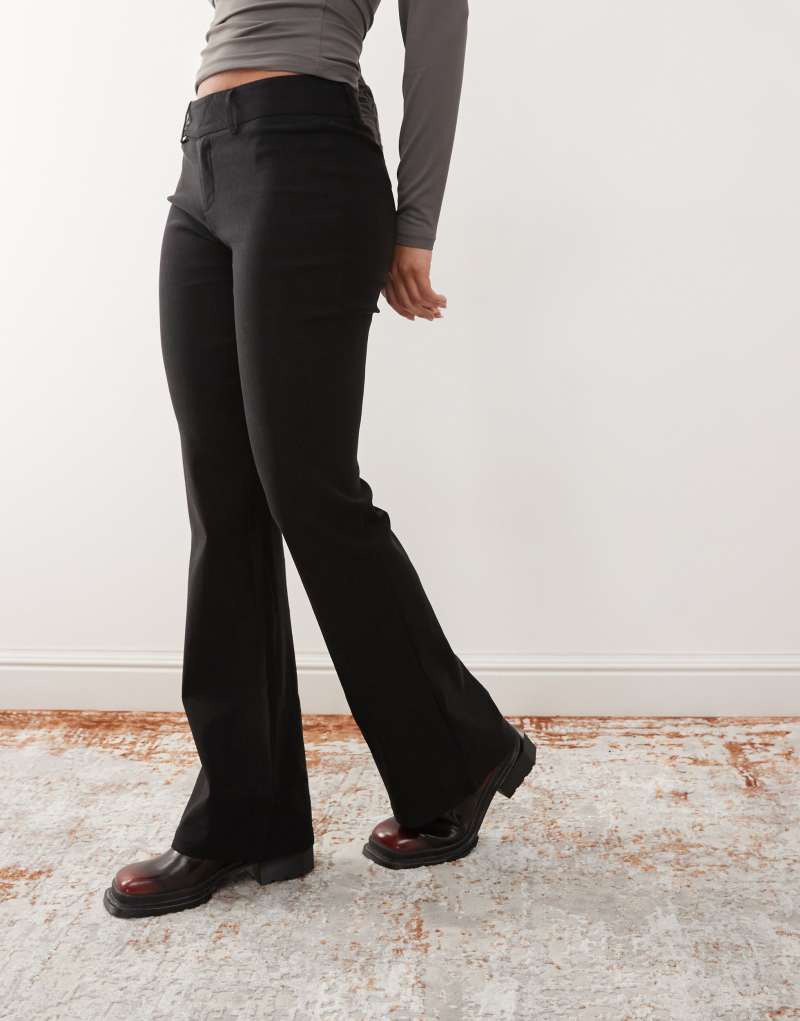 Princess Polly high waisted slim fit flared tailored pants in black Princess Polly