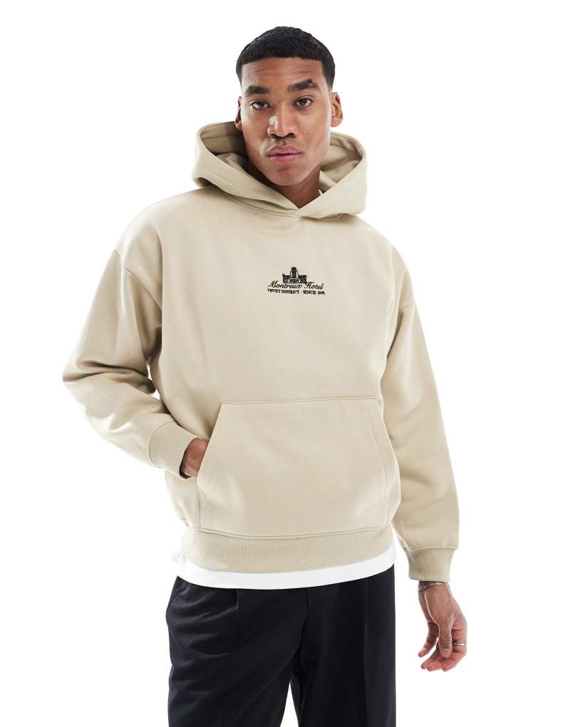 Pull&Bear Montreux back printed hoodie in beige  Pull&Bear