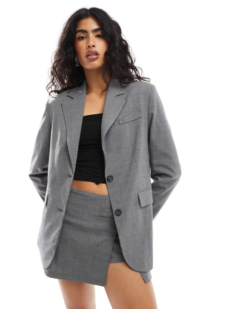 Pull&Bear oversized blazer in gray plaid Pull&Bear