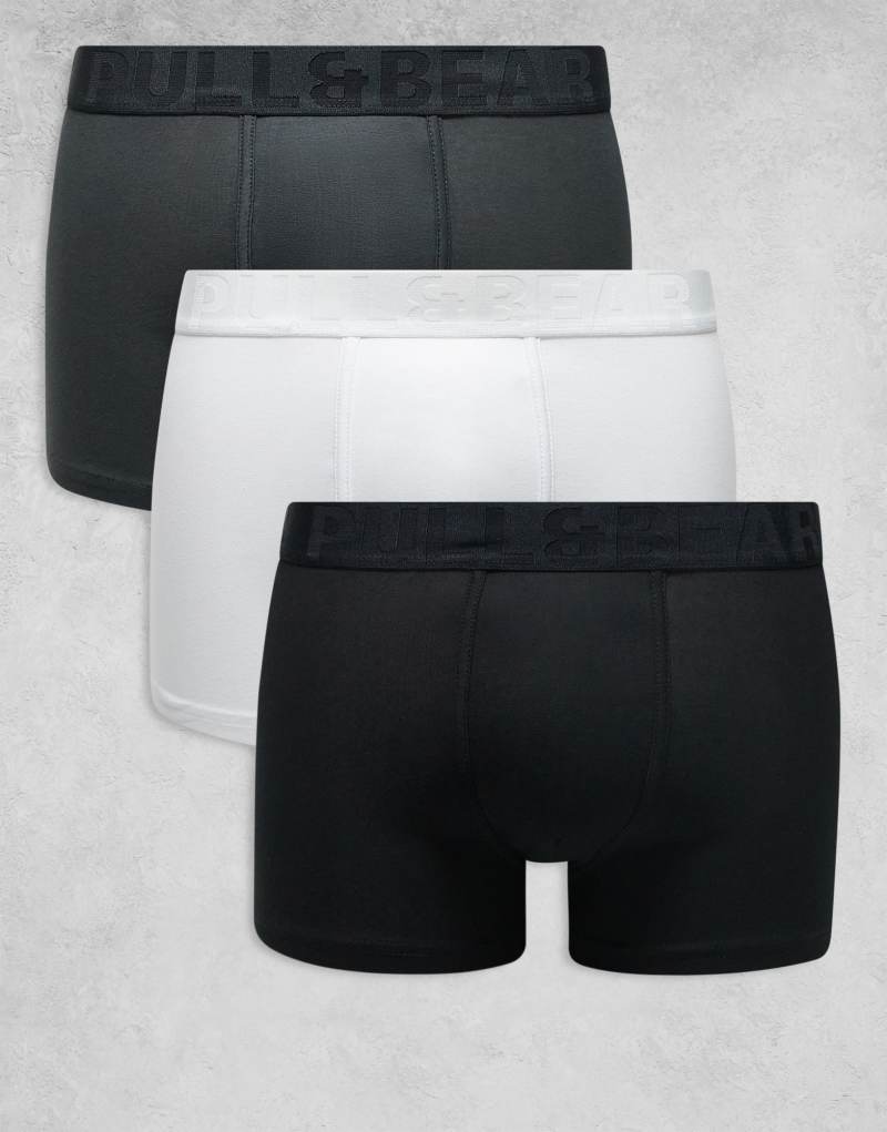 Pull&Bear 3 pack boxers contrast waistband in white, gray and black Pull&Bear