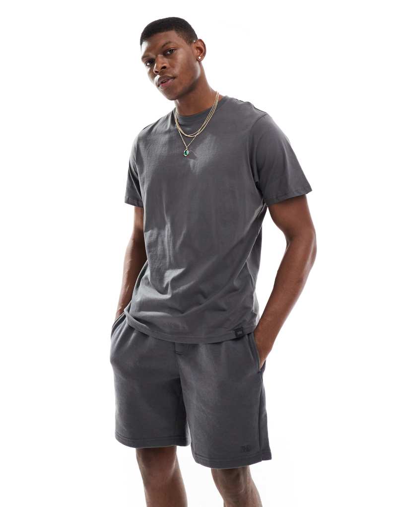 Pull&Bear lounge T-shirt and shorts set in dark gray Pull&Bear