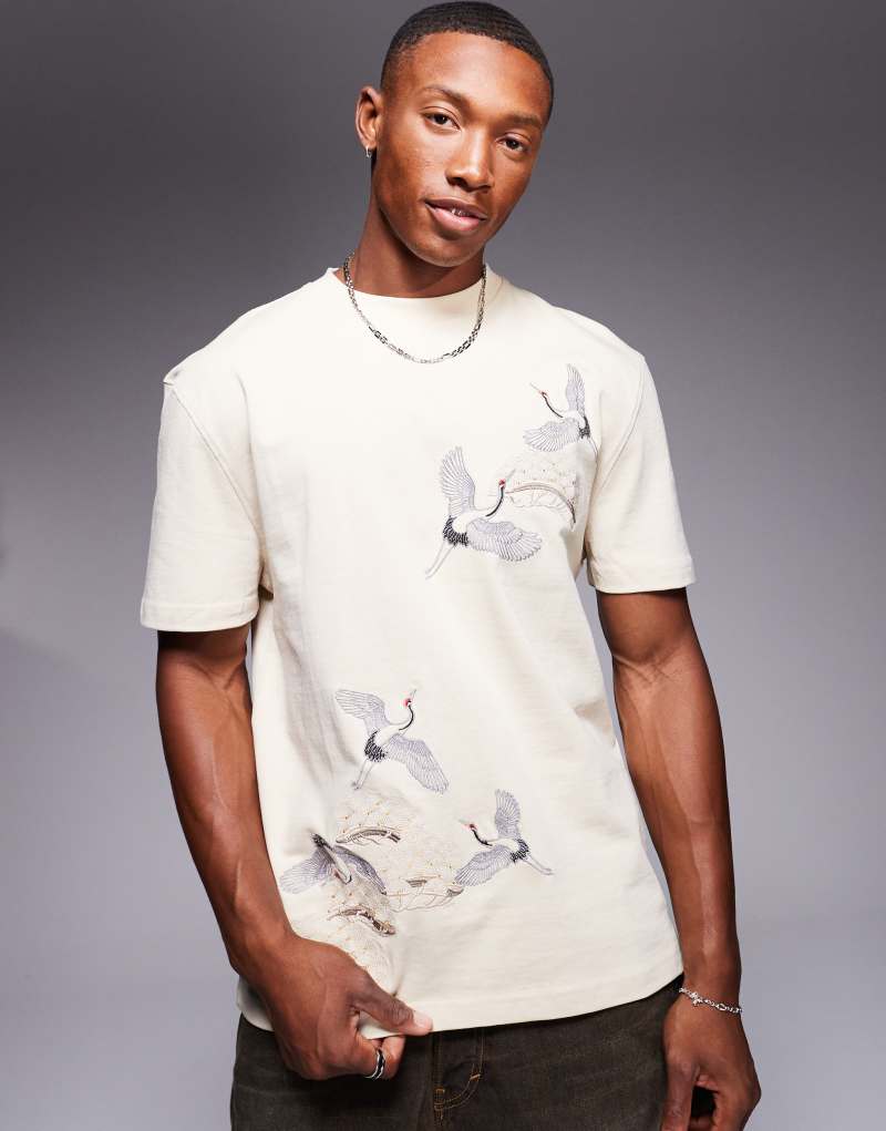 River Island crane embroidered t-shirt in white River Island