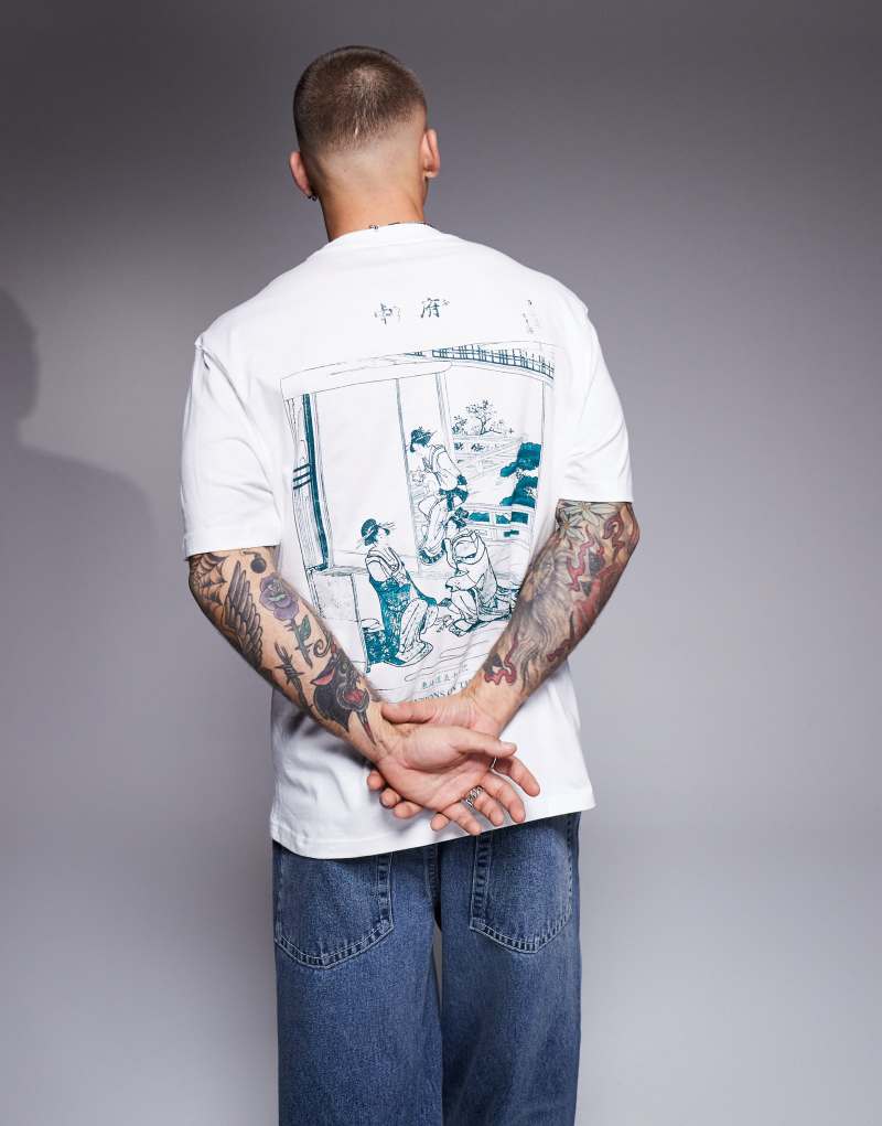 River Island Houkusai back print t-shirt in ecru River Island