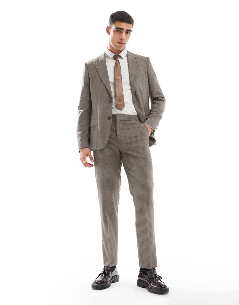 River Island slim fit suit pants in heritage microcheck River Island