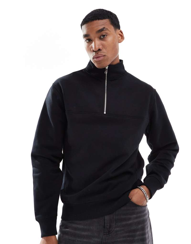 River Island essential half zip sweatshirt in black River Island