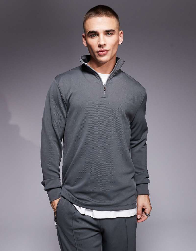 River Island half zip smart sweatshirt in gray - part of a set River Island