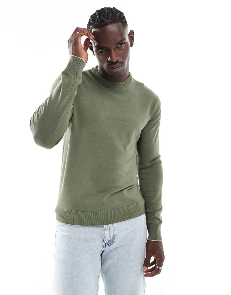 River Island fine knit sweater in khaki River Island