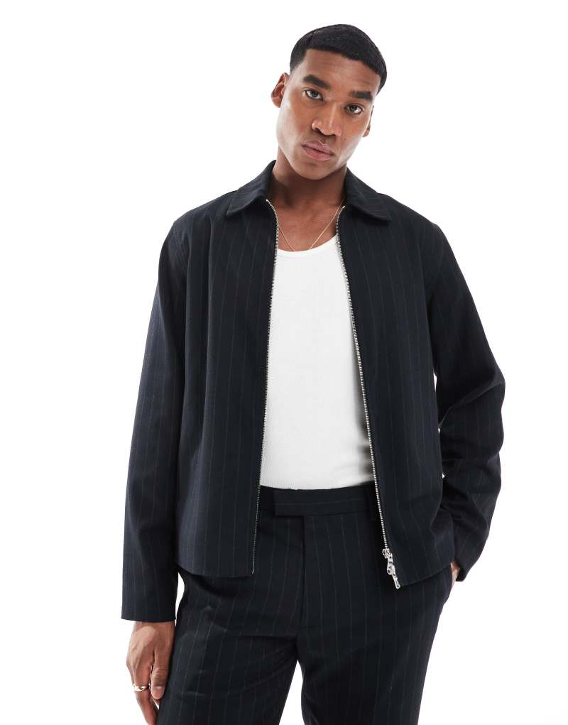 River Island harrington jacket in navy pinstripe - part of a set River Island