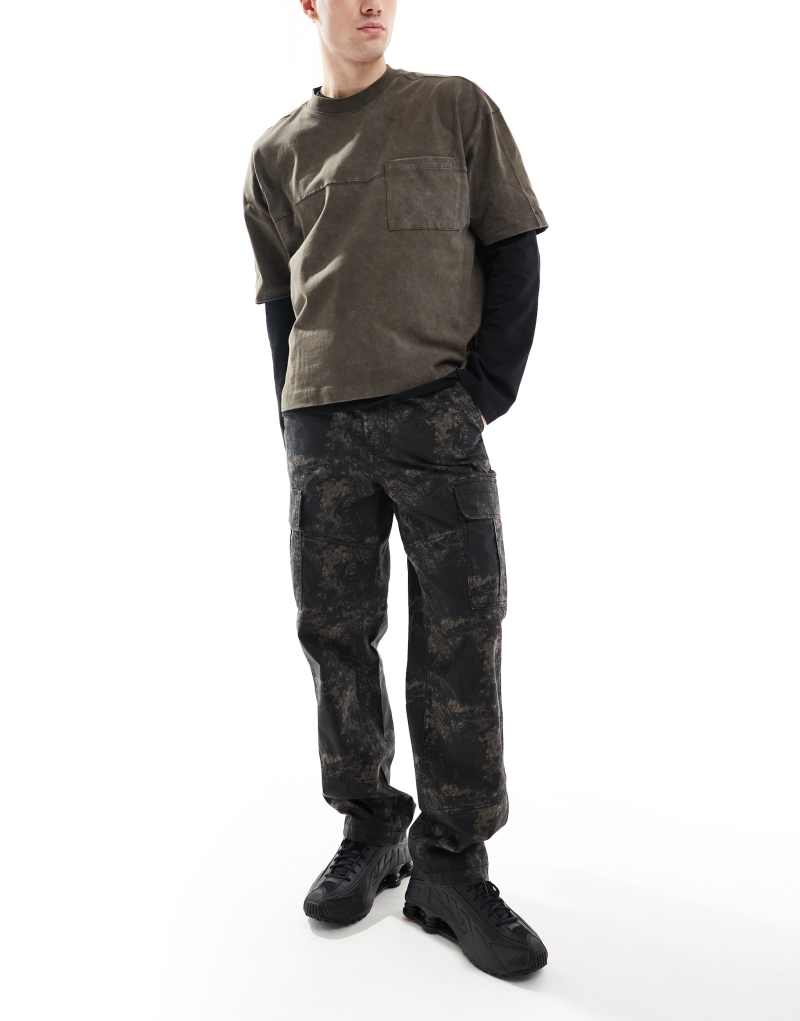 River Island baggy cargo pants in dark camo River Island