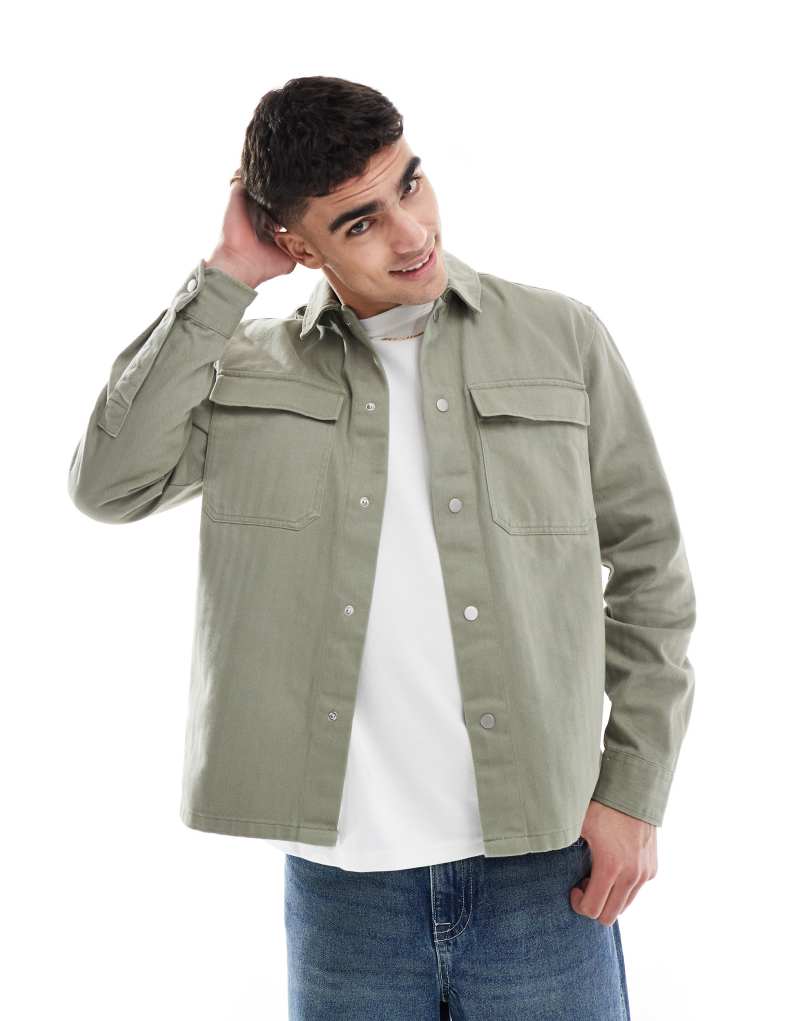 River Island herringbone overshirt in sage River Island