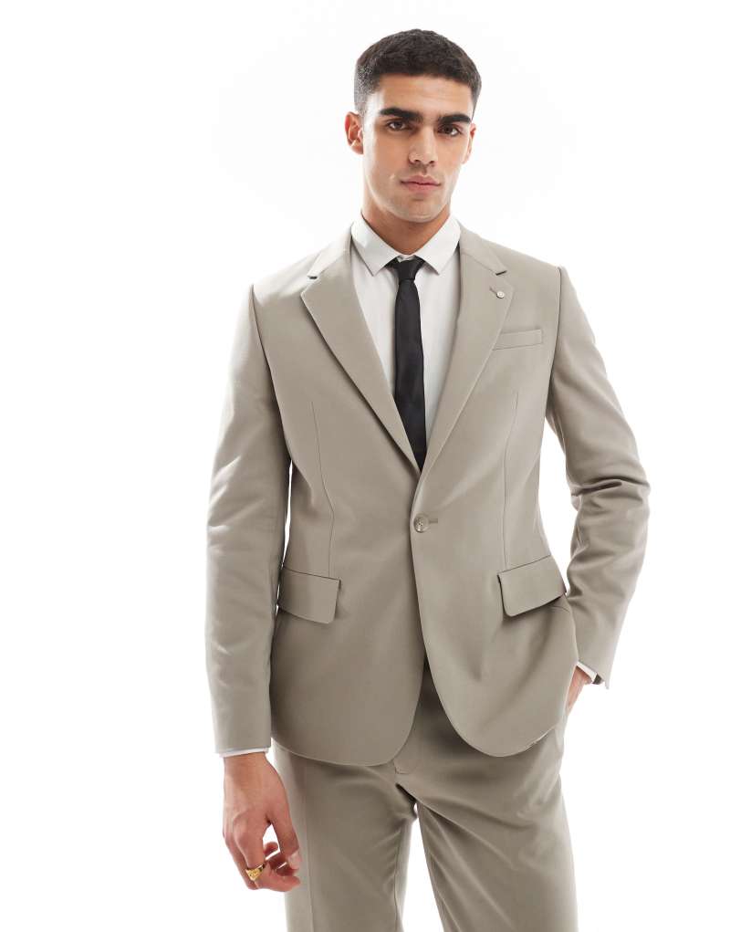 River Island single breasted contemporary suit jacket in beige River Island