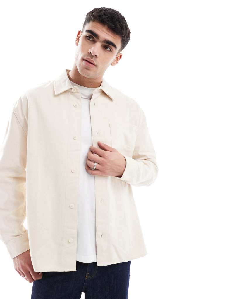 River Island relaxed fit overdyed shirt in ecru River Island