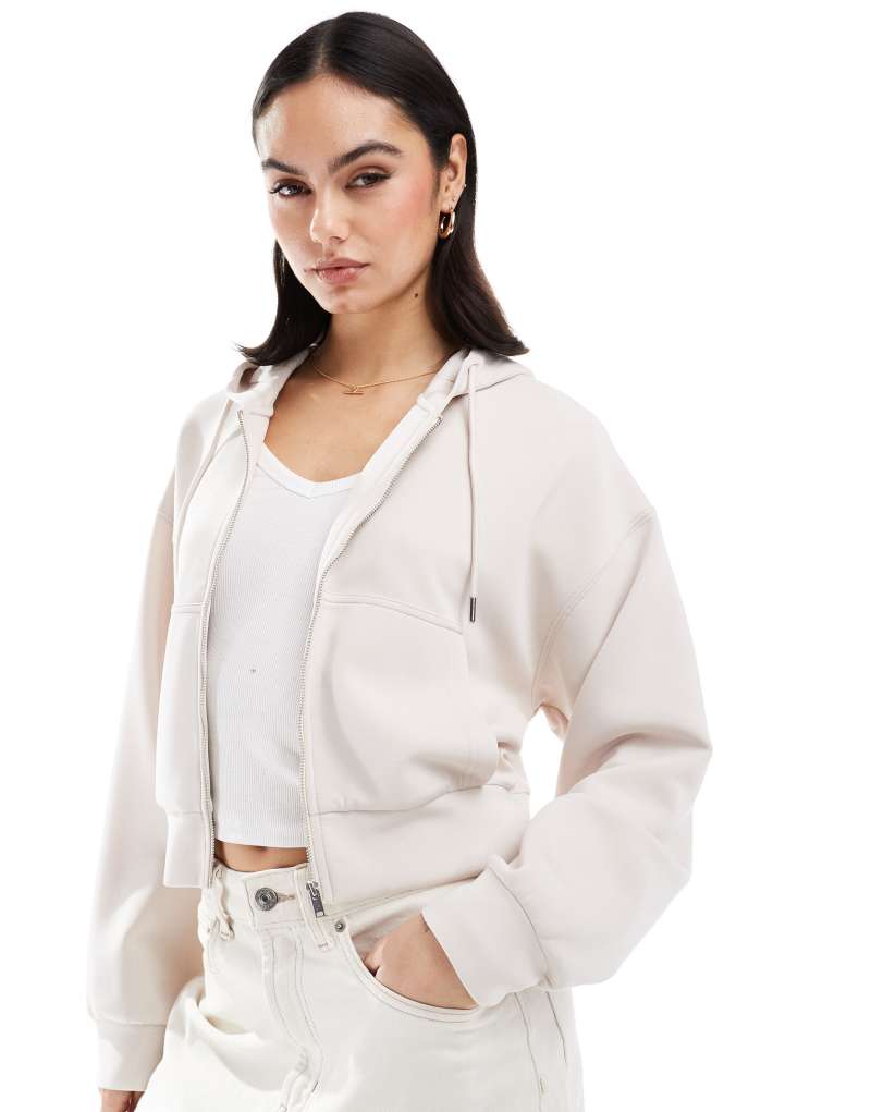 Stradivarius soft touch zip through hoodie in beige Stradivarius