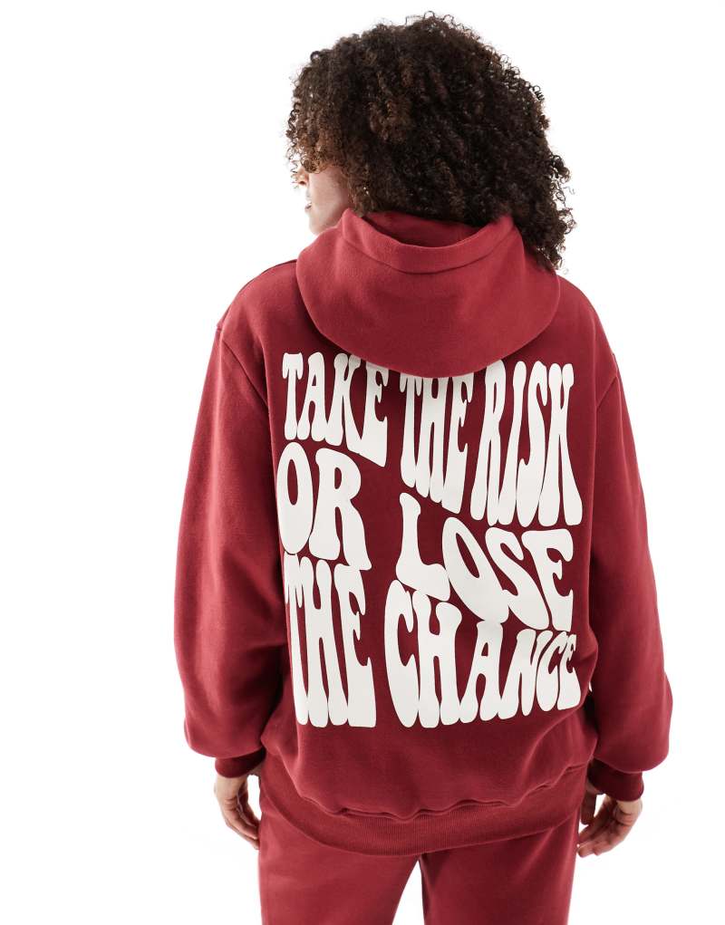 Sixth June back print slogan hoodie in burgundy - part of a set Sixth June