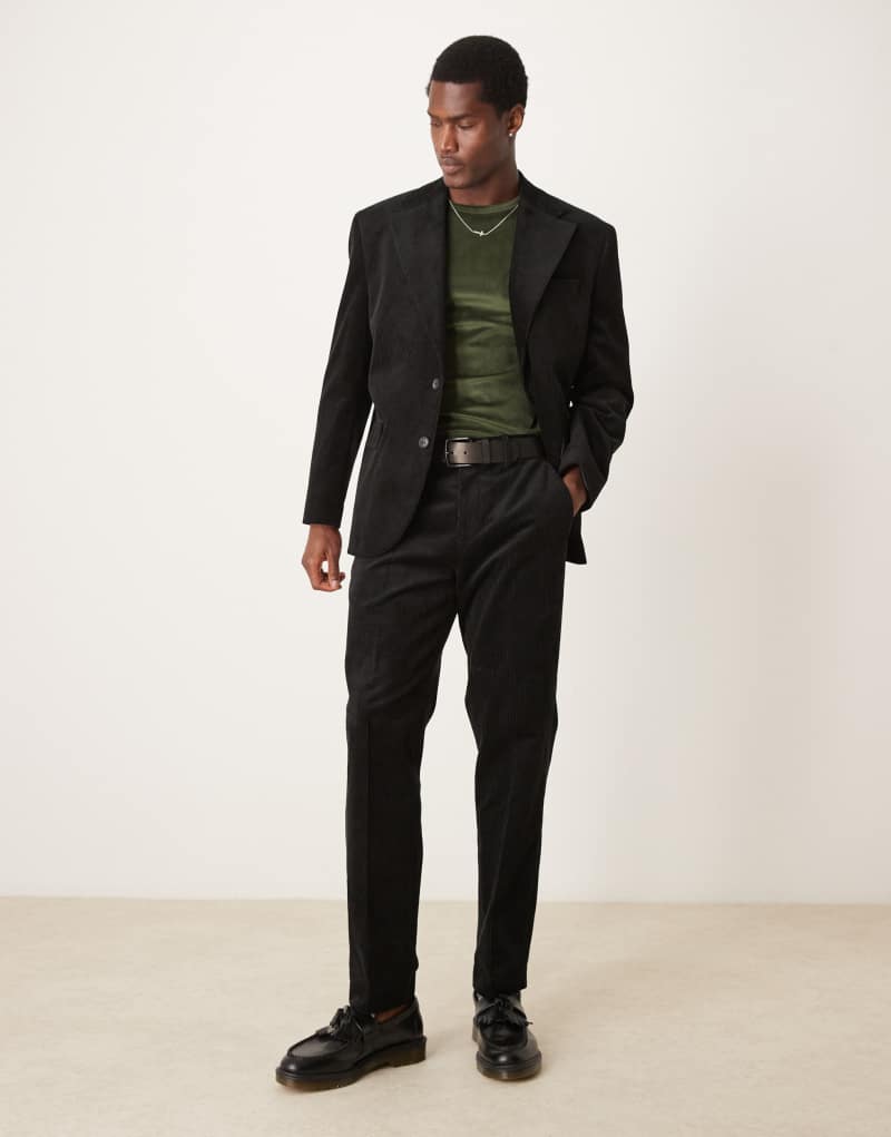 Selected Homme Bowie regular fit cord suit pants in black Selected