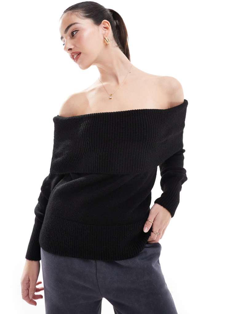 Threadbare off shoulder sweater in black Threadbare