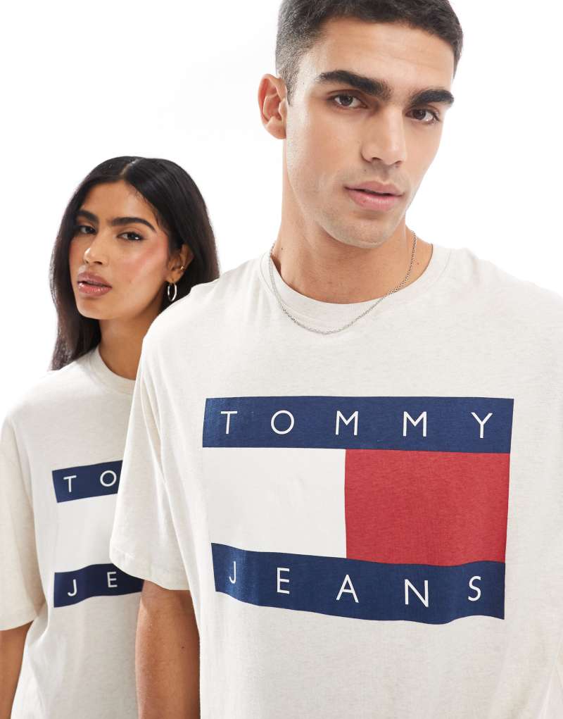 Tommy Jeans unisex large flag logo t-shirt in off white Tommy Jeans