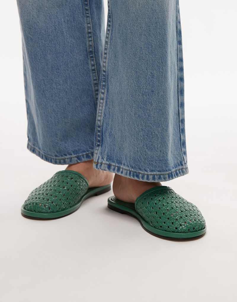 Topshop Bobby leather woven clogs in green Topshop