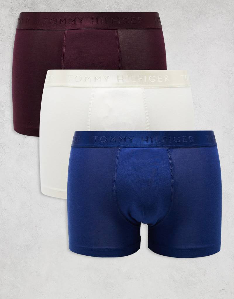 Tommy Hilfiger Everyday Luxe 3 pack trunk in burgundy/Ecru/blue Tommy Hilfiger