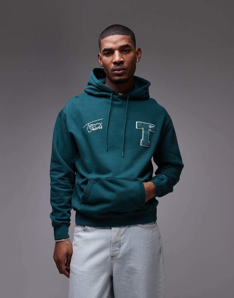 Tommy Jeans varsity patch hoodie in forest green Tommy Jeans