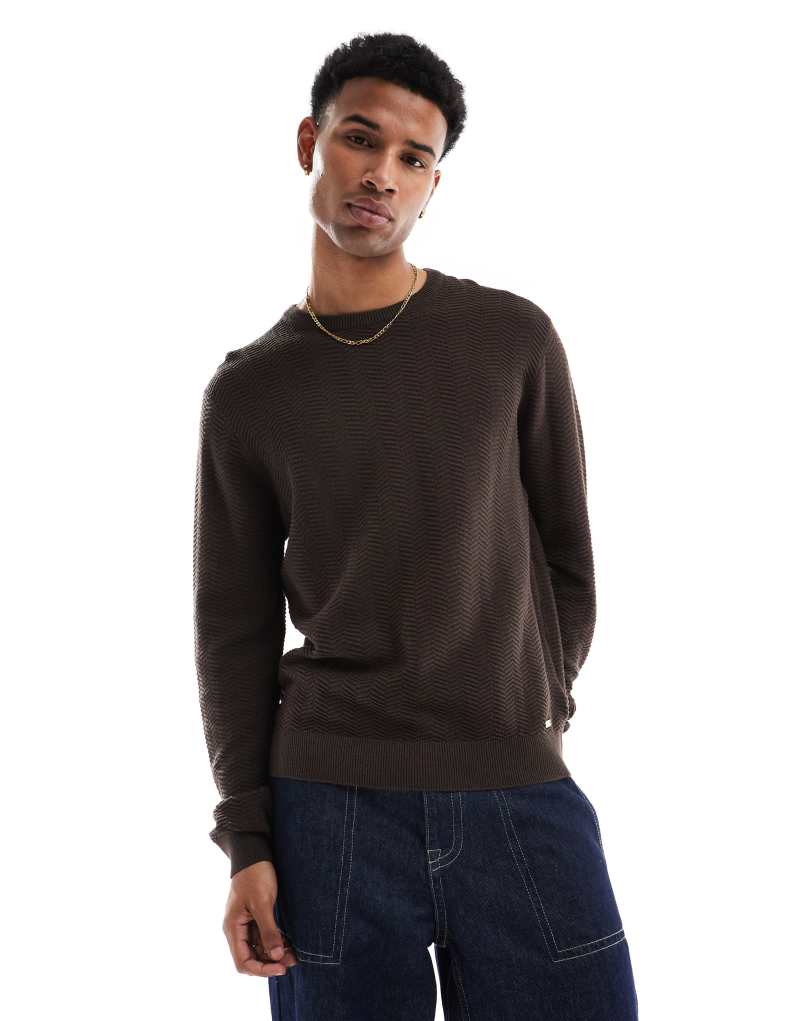 Threadbare crew neck knitted sweater in chcolate brown Threadbare