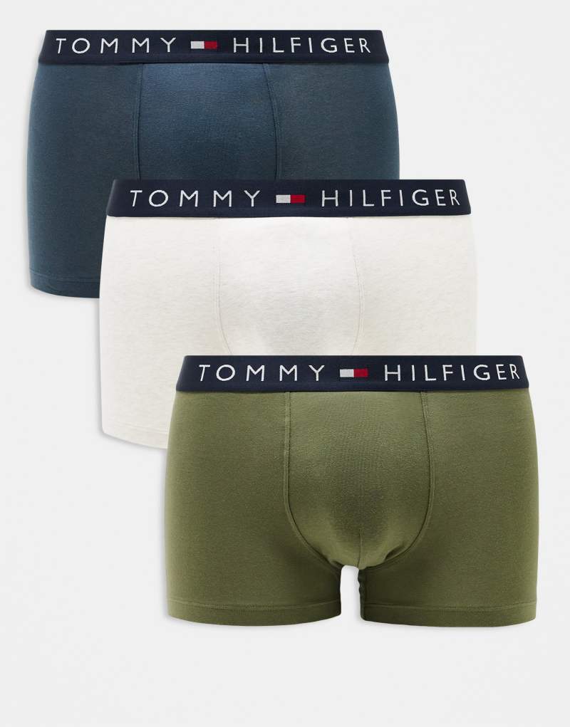 Tommy Hilfiger Original 3-pack trunks in blue/white/green Tommy Hilfiger