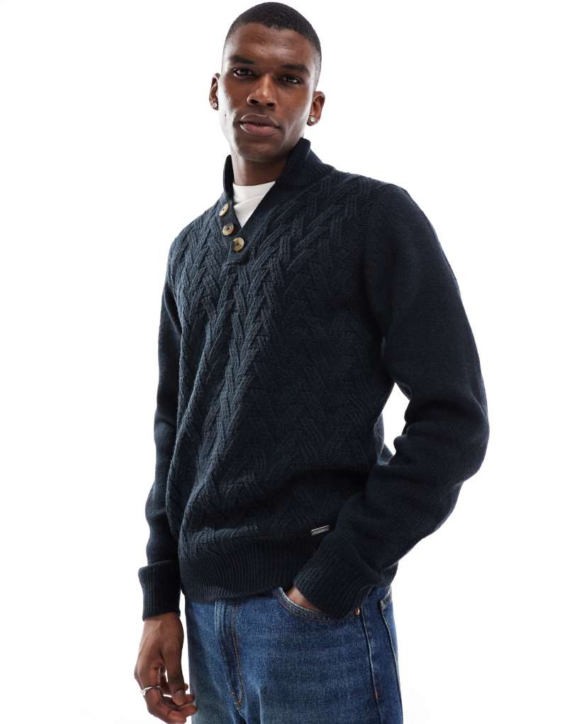 Threadbare cable knit sweater in navy Threadbare