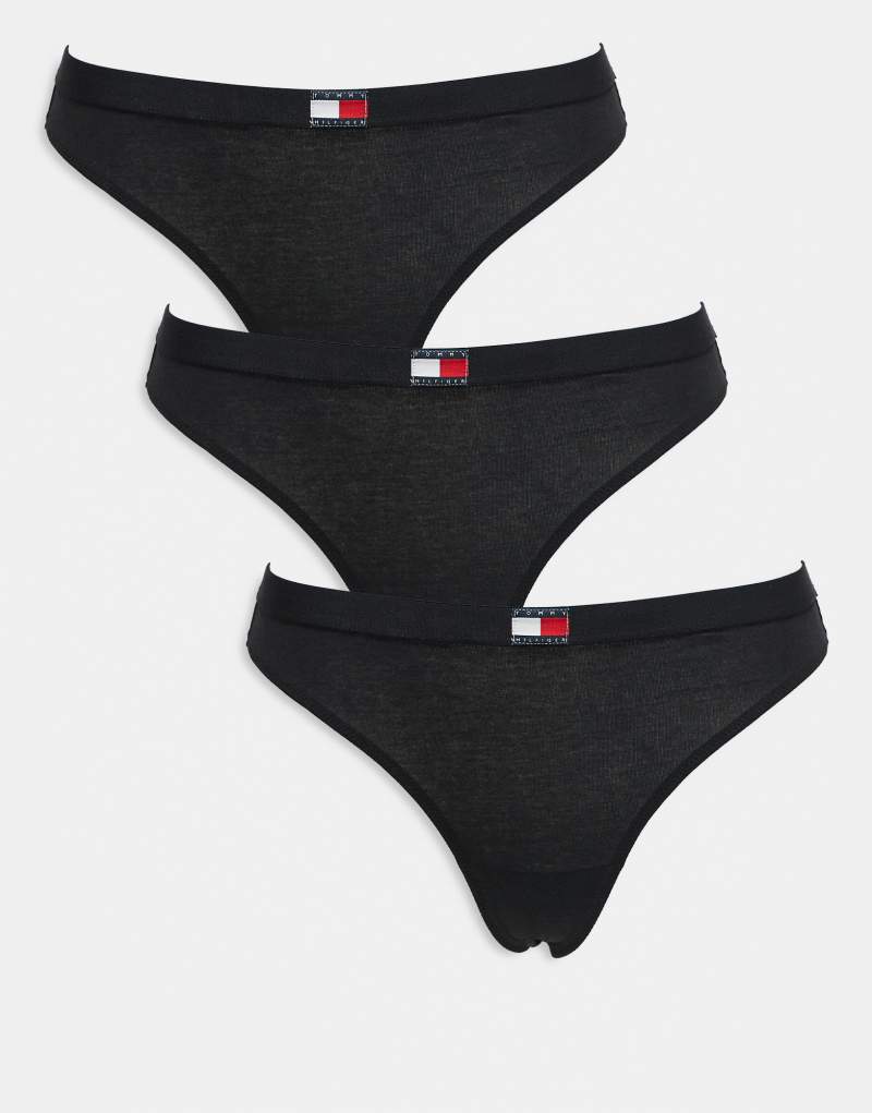 Tommy Hilfiger 3 pack flag detail thong in black Tommy Hilfiger