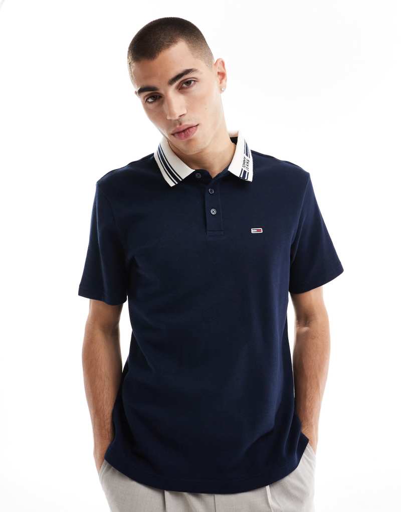 Tommy Jeans tipped polo shirt in navy Tommy Jeans