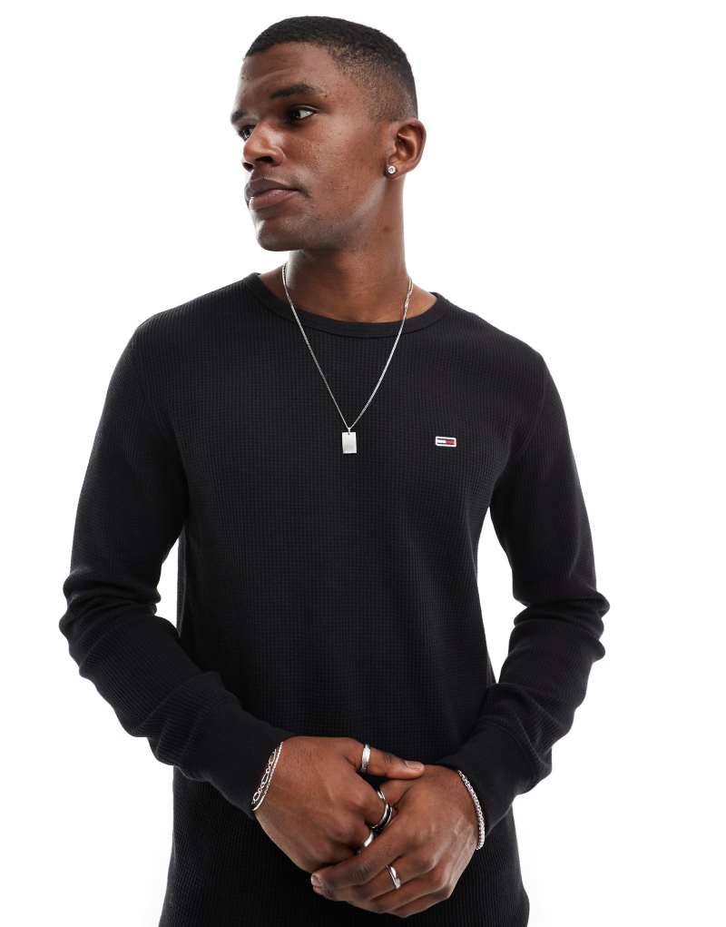 Tommy Jeans waffle long sleeve t-shirt in black Tommy Jeans