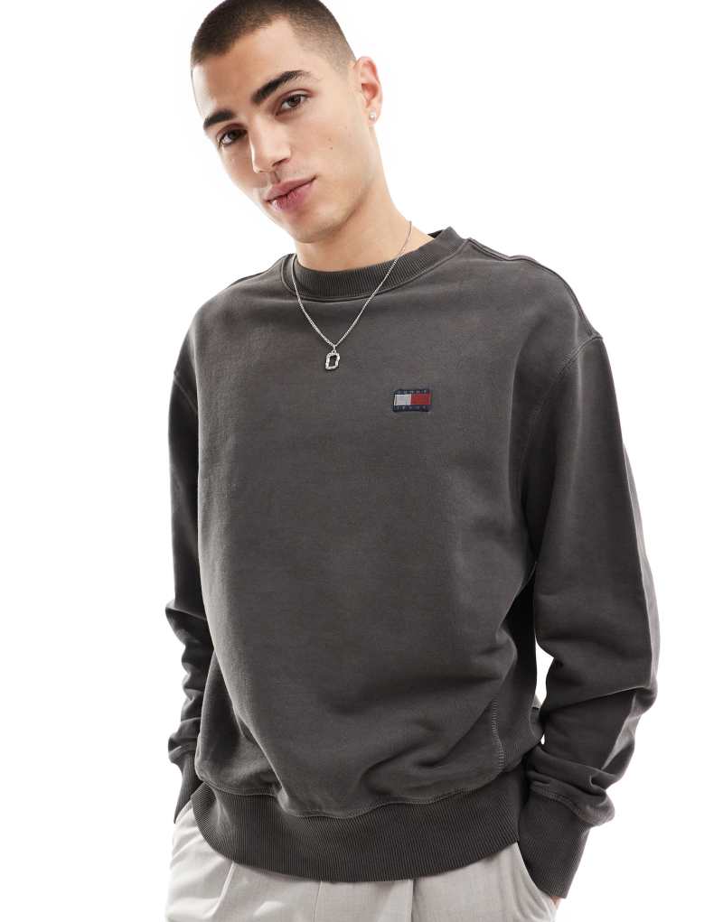 Tommy Jeans badge sweatshirt in washed black Tommy Jeans