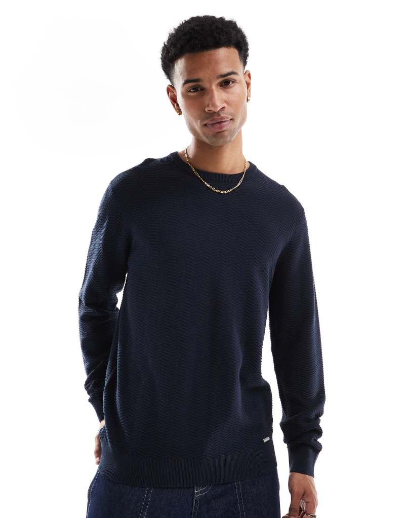 Threadbare crew neck knit sweater in navy Threadbare