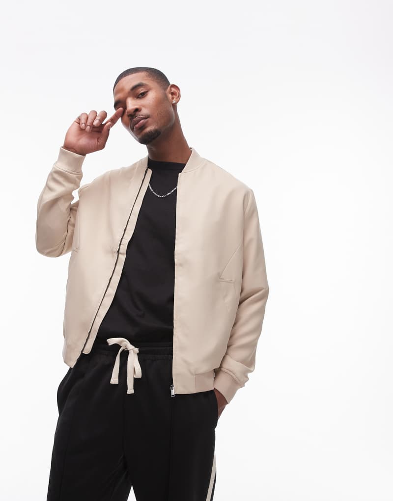 Topman lightweight bomber jacket in beige Topman